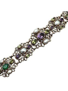 Nicky Butler Multicolor Gemstone Bronze Bracelet 7 Inch Inches